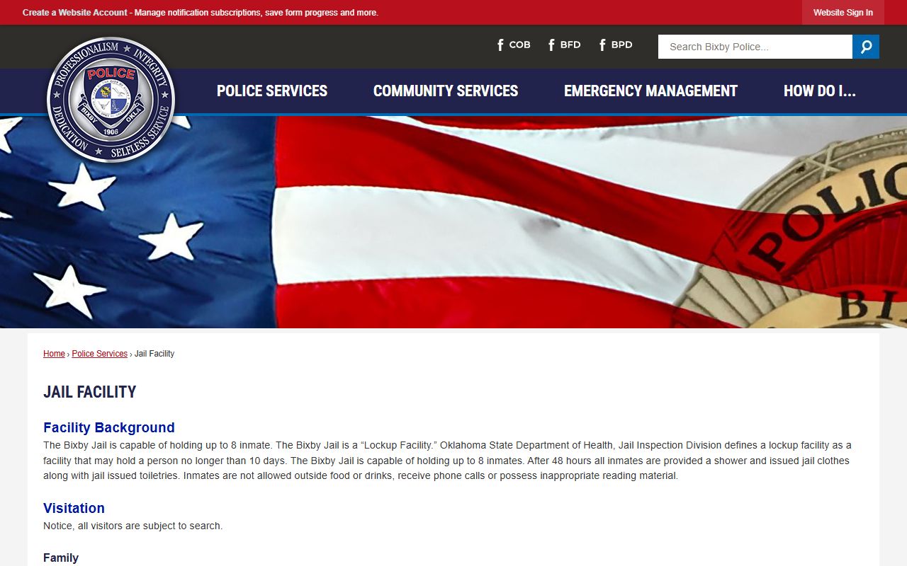 Bixby jail facility information for 24 hour booking