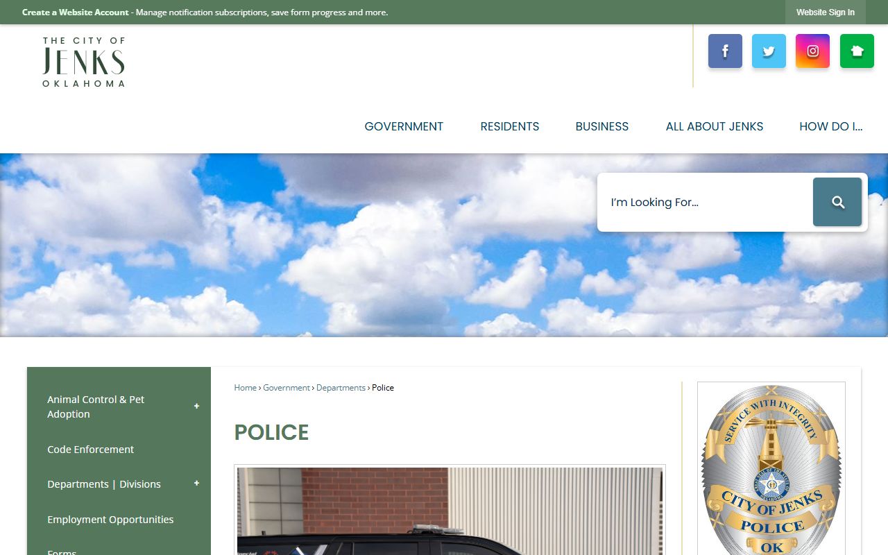 Jenks Police Department website for 24 hour booking information