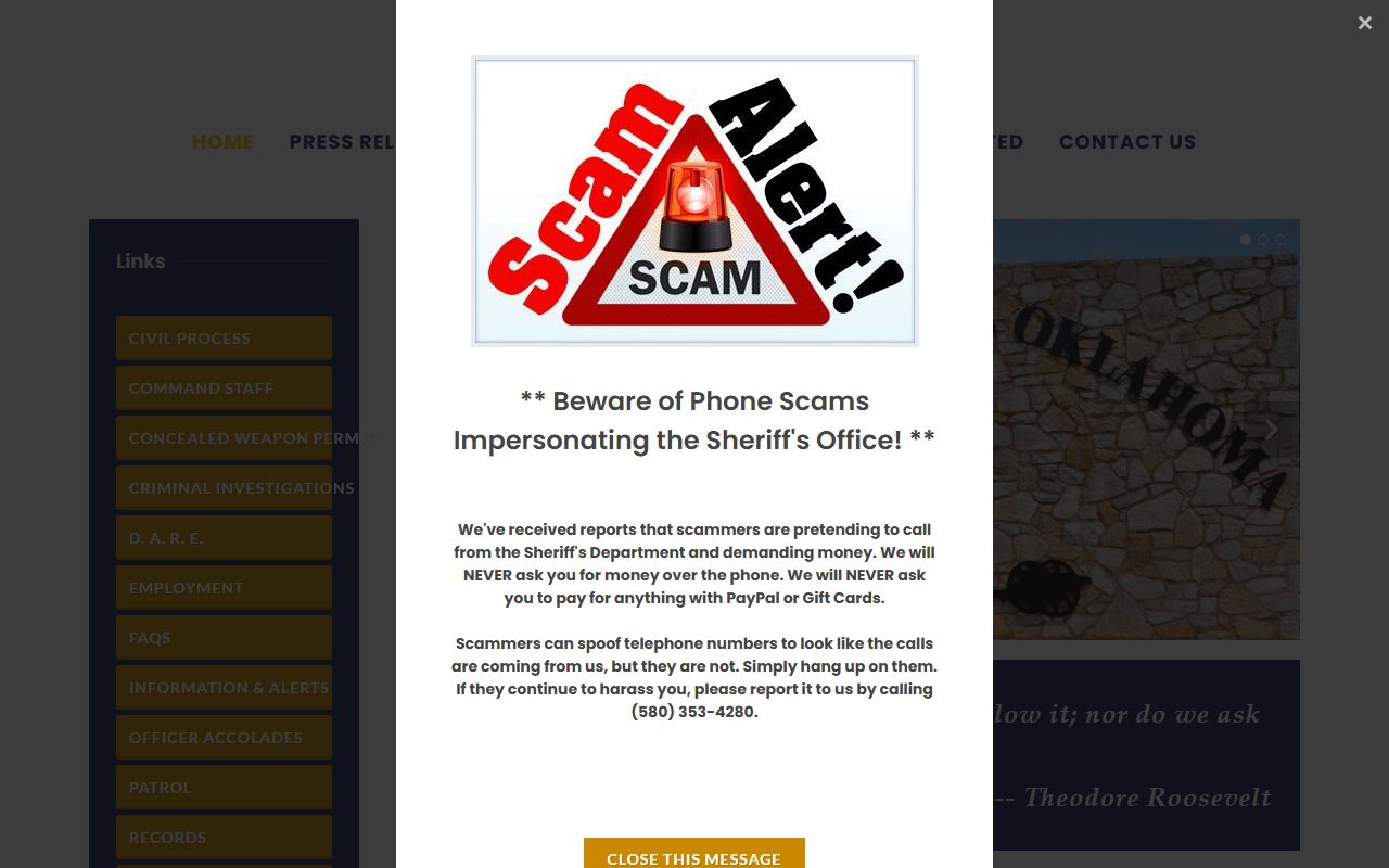 Comanche County Sheriff website for Lawton 24 hour booking information