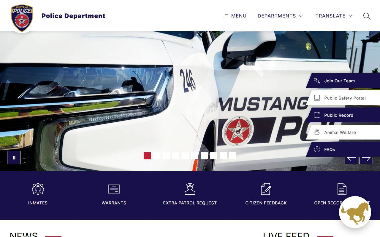 Mustang Police Department website for Mustang 24 hour booking records
