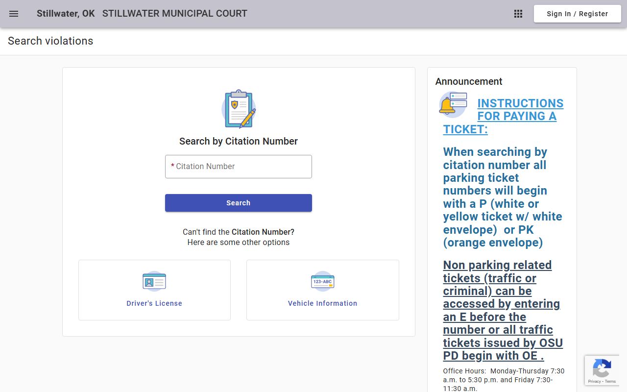 Stillwater Municipal Court search for 24 hour booking cases in Oklahoma