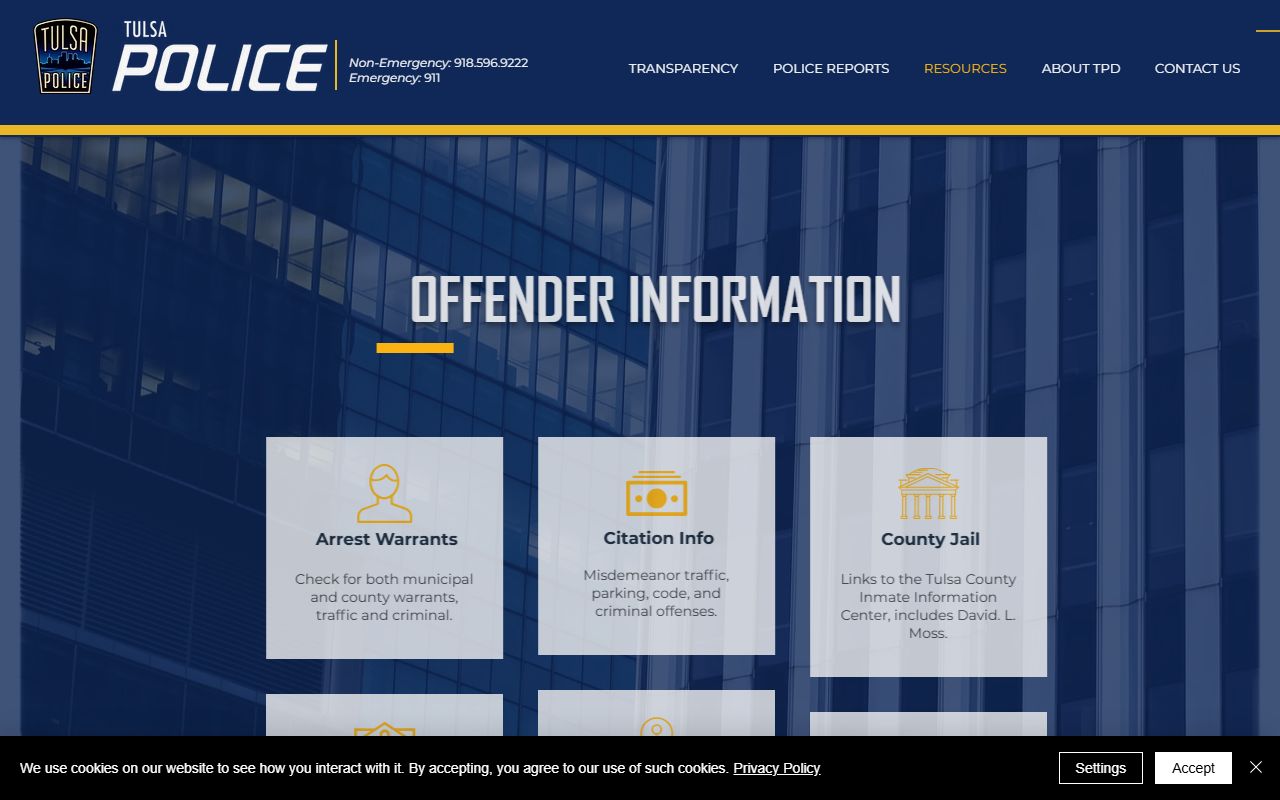 Tulsa Police offender information page for Tulsa 24 hour booking records