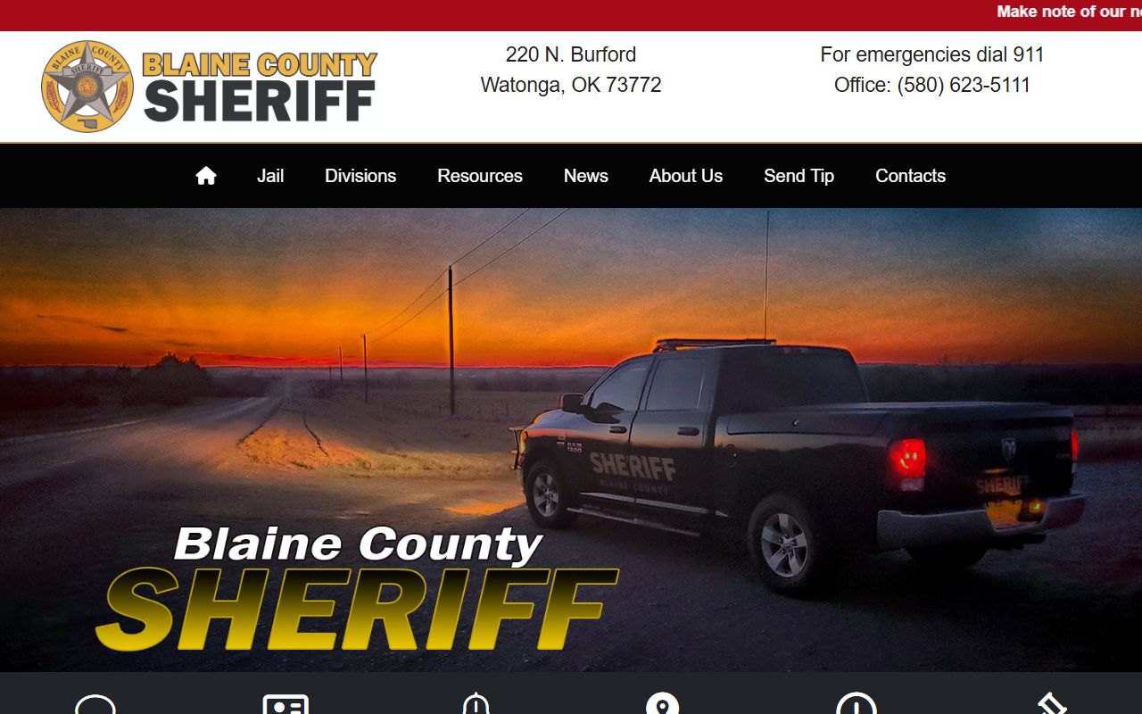 Blaine County Sheriff website for 24 hour booking records in Watonga Oklahoma