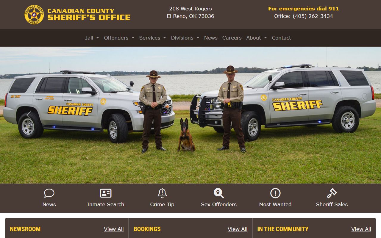 Canadian County Sheriff website for 24 hour booking searches in Oklahoma