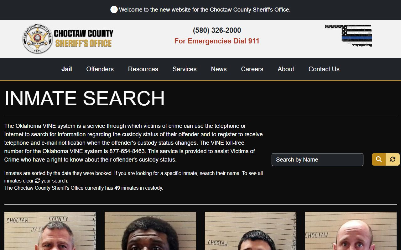 Choctaw County 24 hour booking inmate search page in Hugo Oklahoma