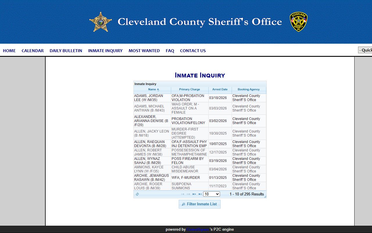 Cleveland County 24 hour booking inmate inquiry system in Norman Oklahoma