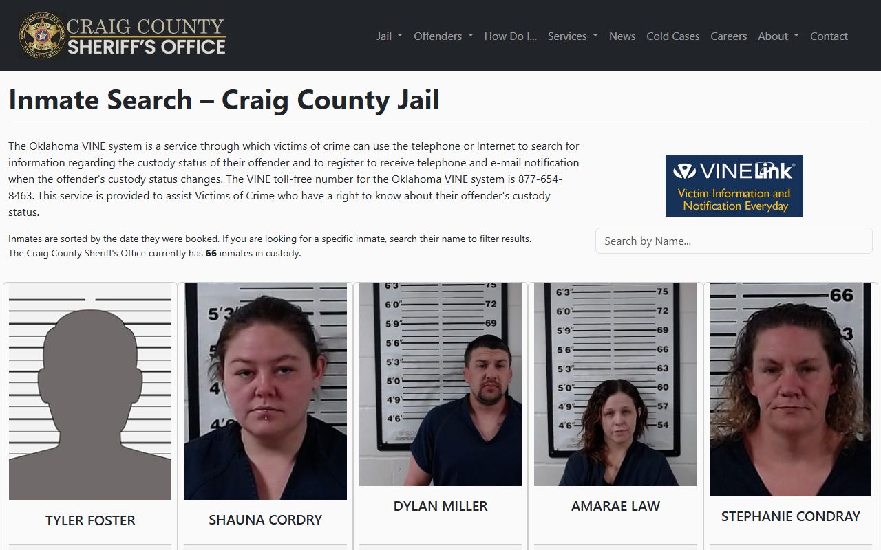 Craig County 24 hour booking inmate search page in Vinita Oklahoma