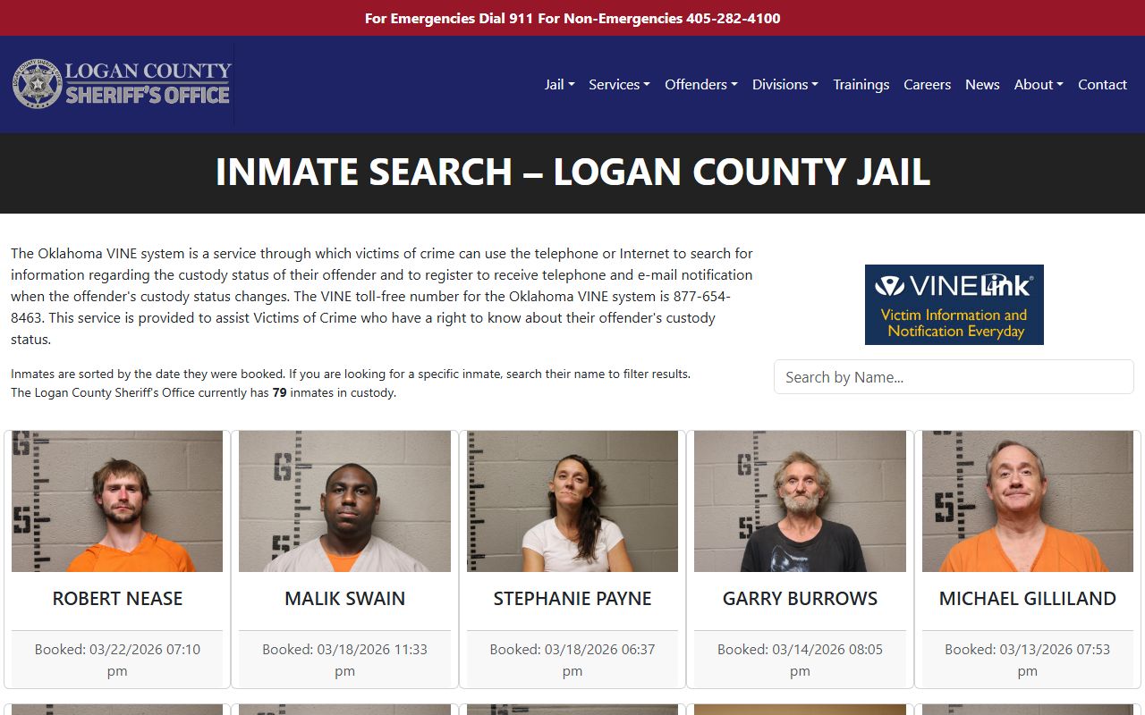 Logan County inmate search for 24 hour booking records in Guthrie Oklahoma