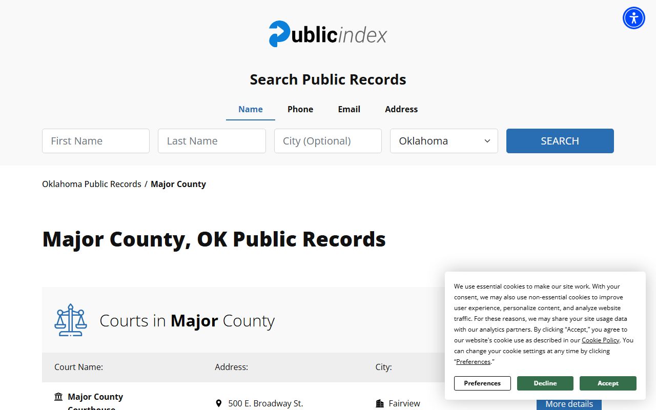 Major County 24 hour booking public index records in Fairview Oklahoma