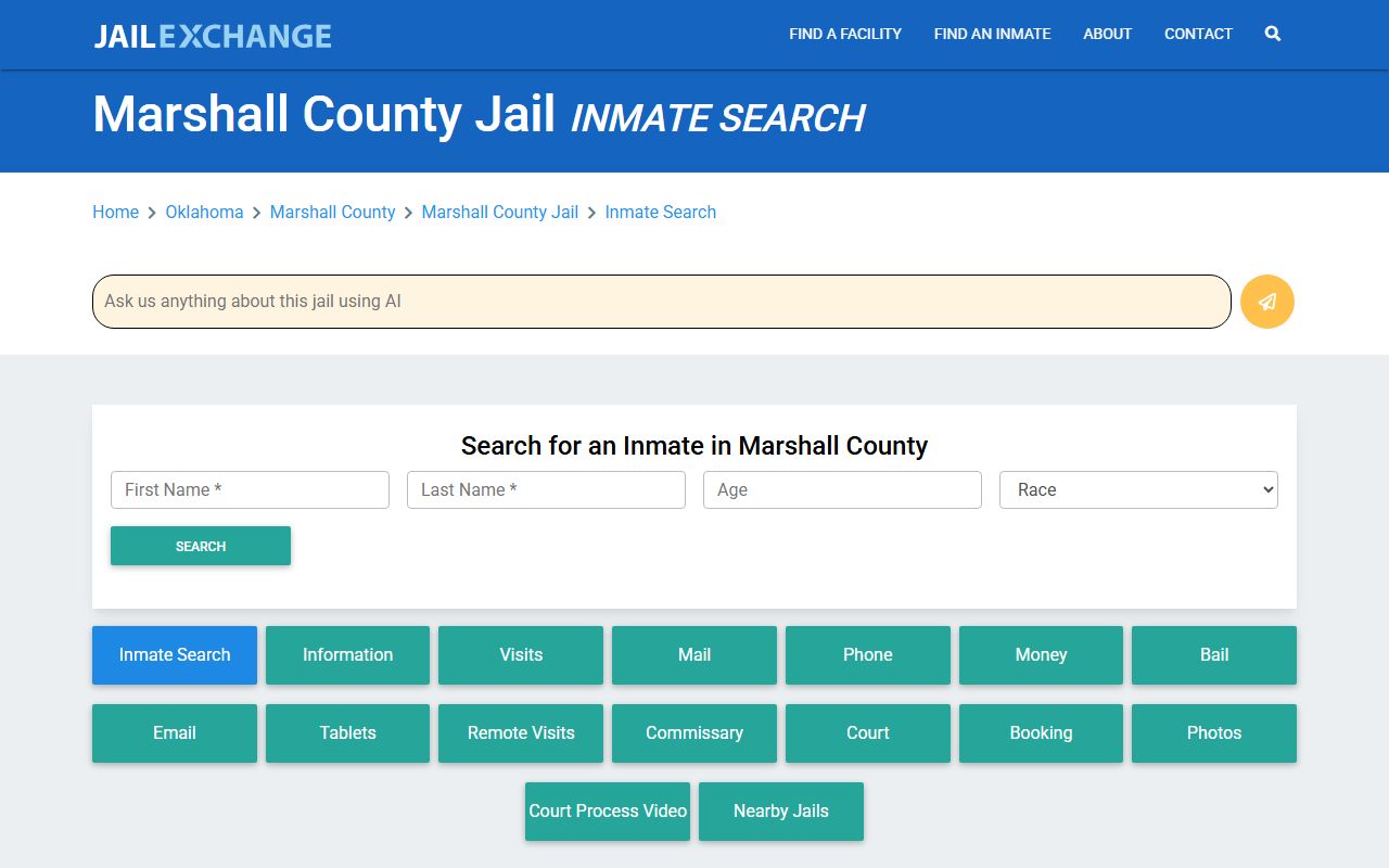 Marshall County 24 hour booking jail exchange inmate search Oklahoma