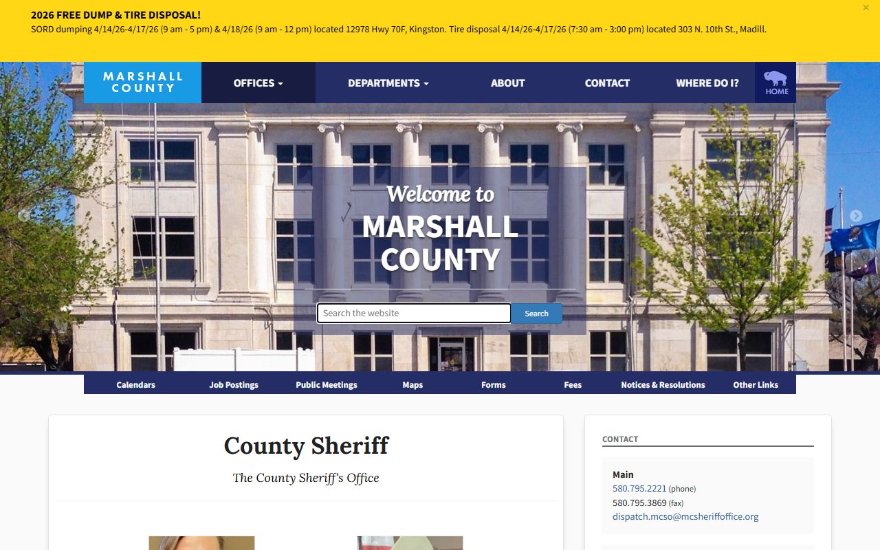 Marshall County 24 hour booking sheriff website in Madill Oklahoma
