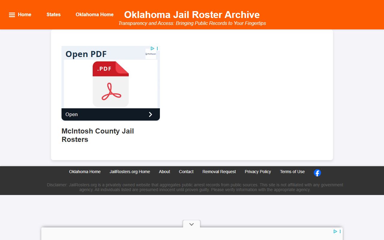 McIntosh County 24 hour booking jail roster search in Eufaula Oklahoma