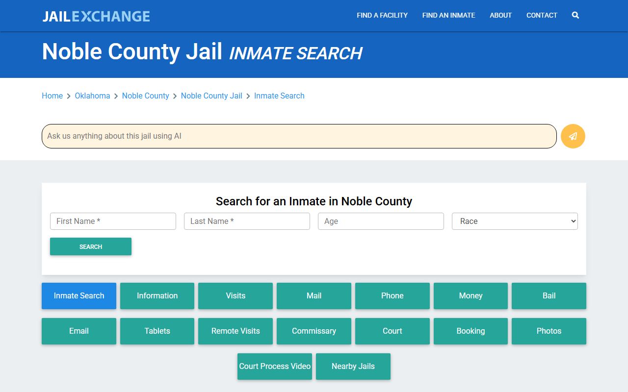 Noble County 24 hour booking jail exchange inmate search Oklahoma