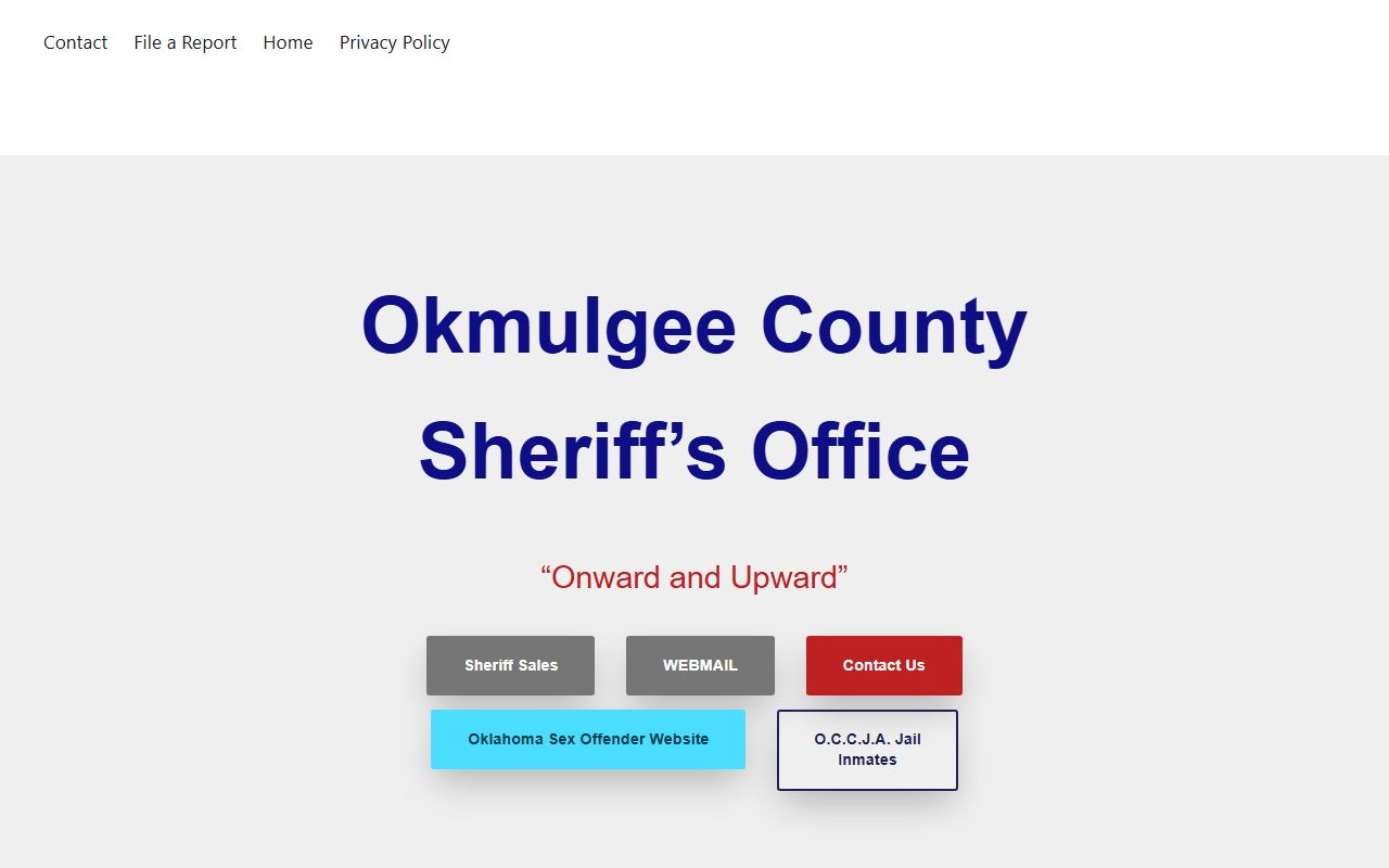 Okmulgee County Sheriff Office homepage for booking information in Oklahoma