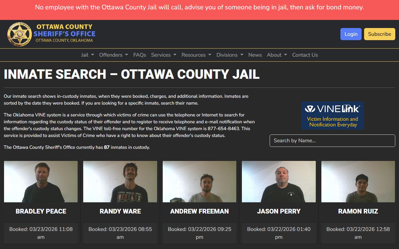 Ottawa County inmate search for 24 hour booking records in Miami Oklahoma