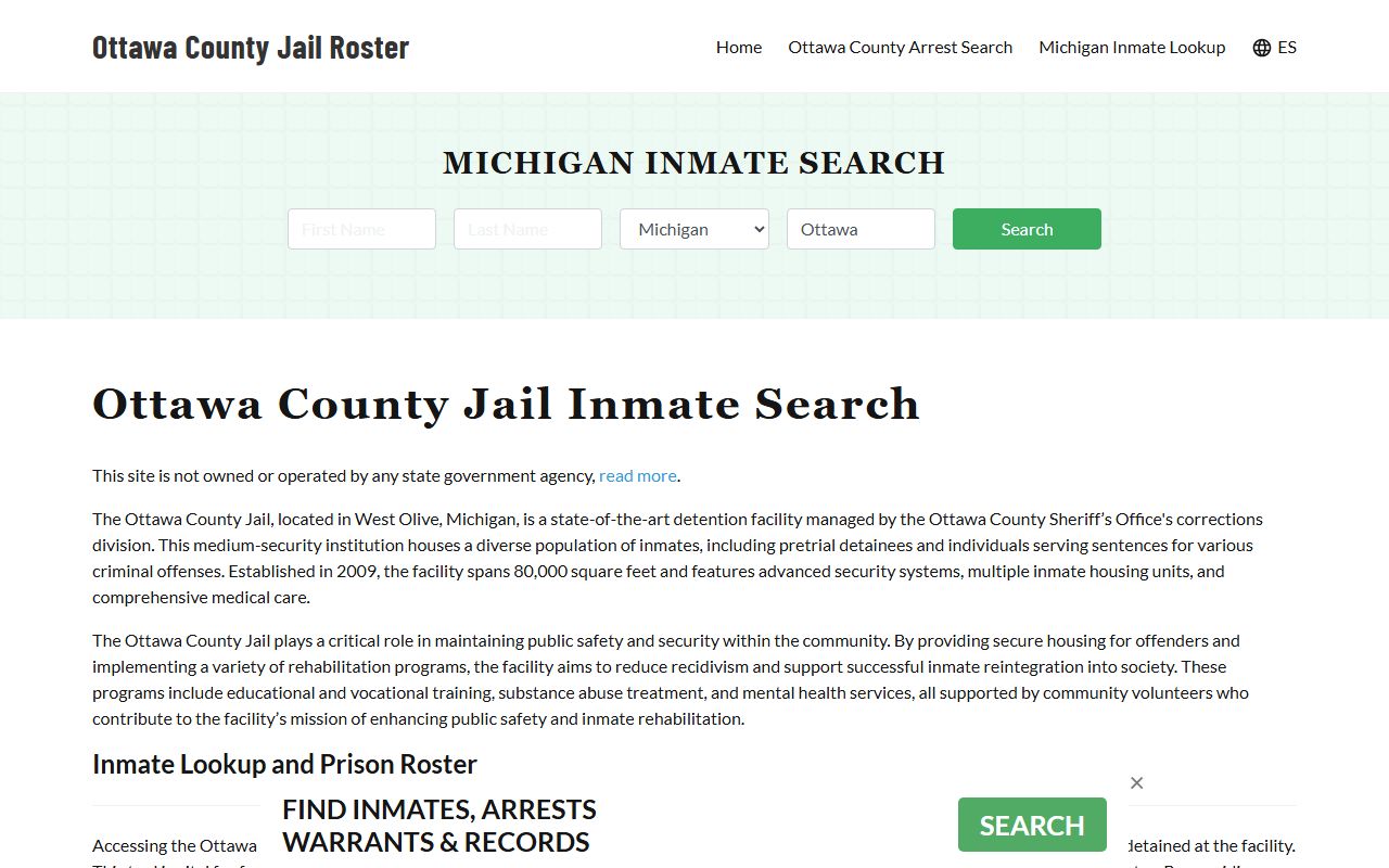 Ottawa County Jail website for inmate information in Miami Oklahoma