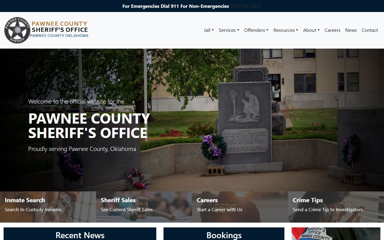 Pawnee County Sheriff Office website for 24 hour booking in Oklahoma