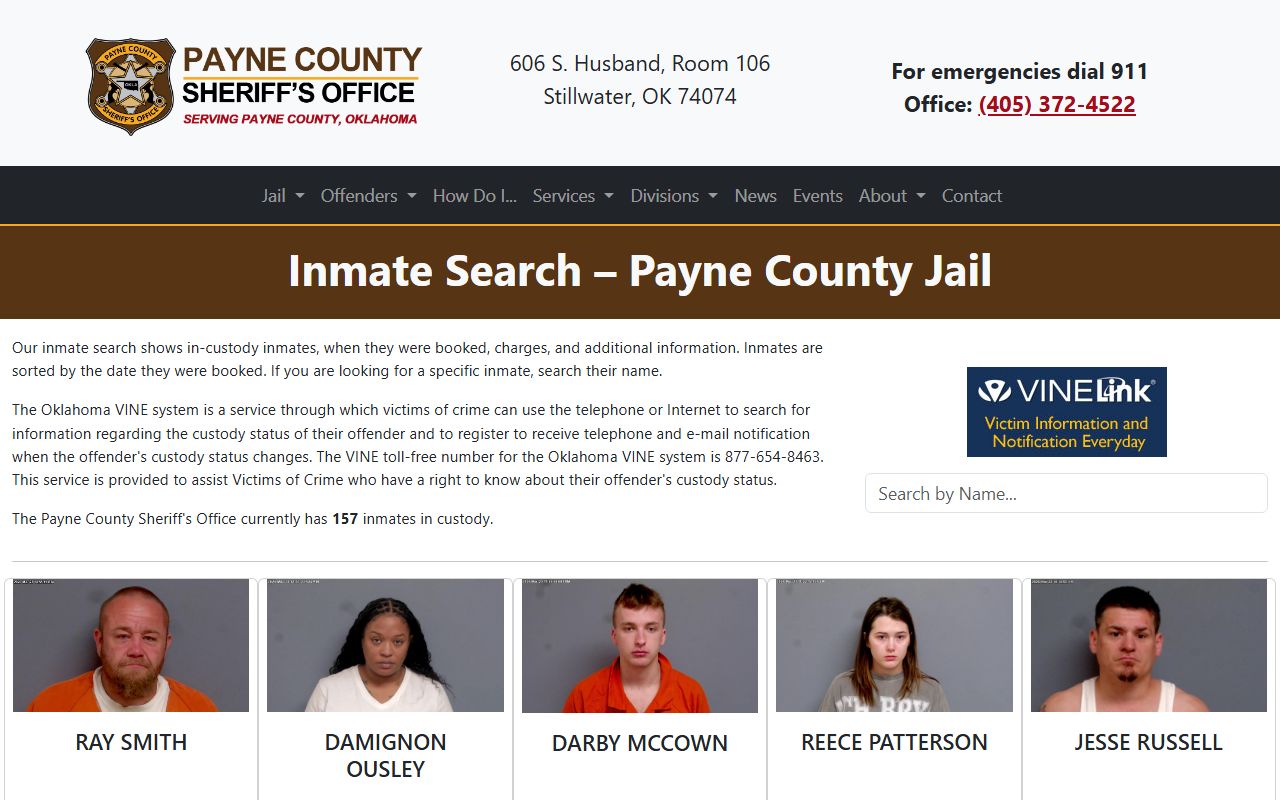 Payne County inmate search for 24 hour booking records in Stillwater Oklahoma