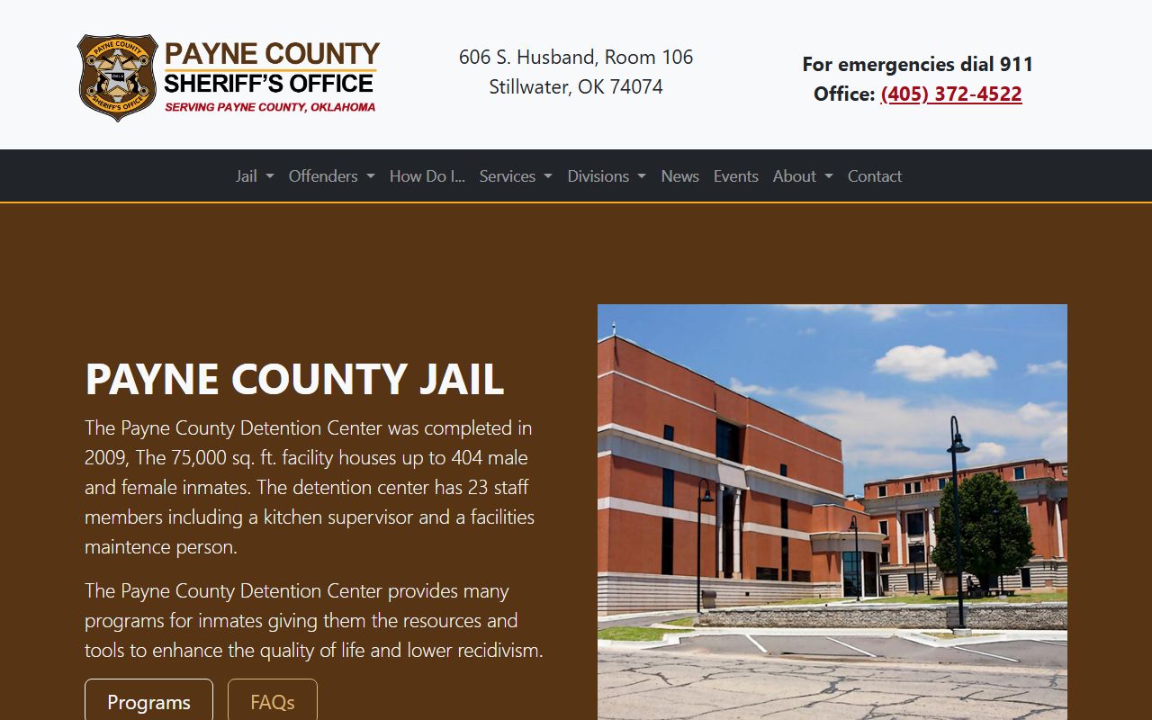 Payne County Detention Center jail information in Stillwater Oklahoma