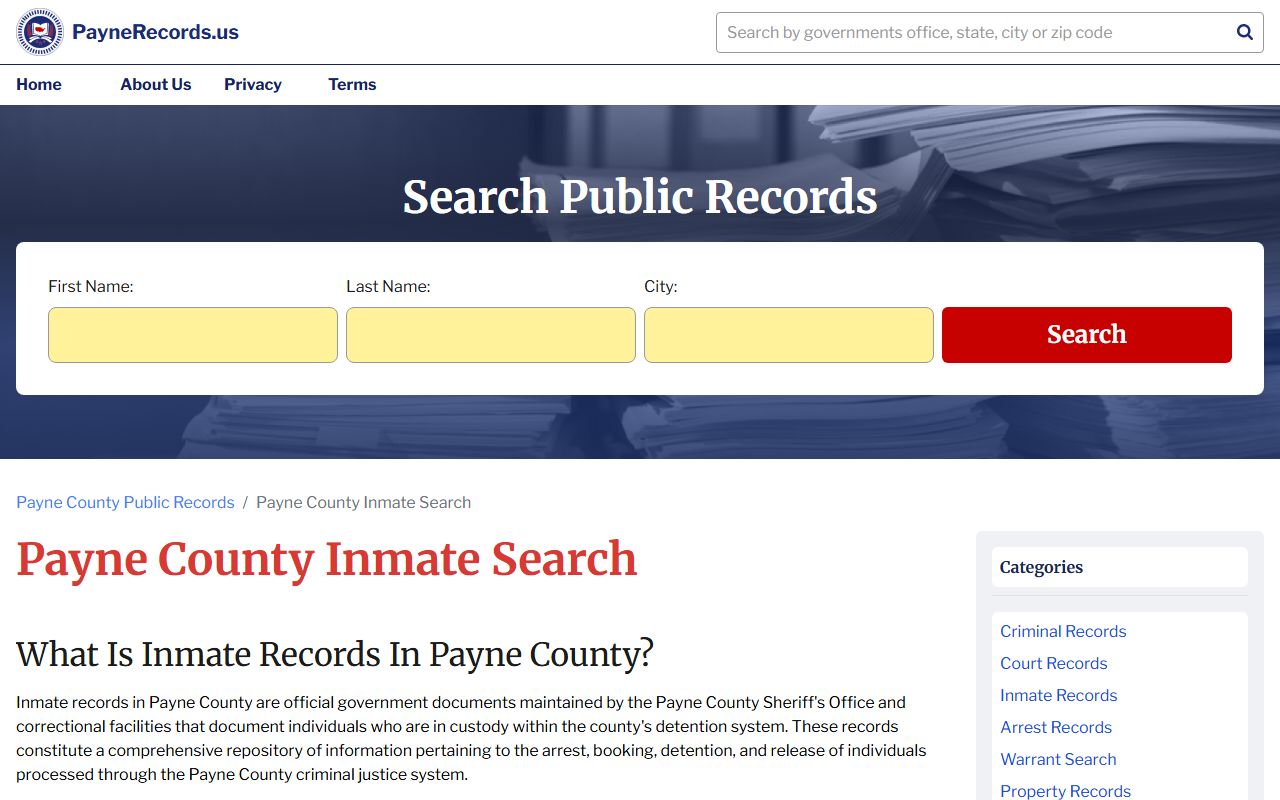 Payne County records portal for 24 hour booking searches in Oklahoma