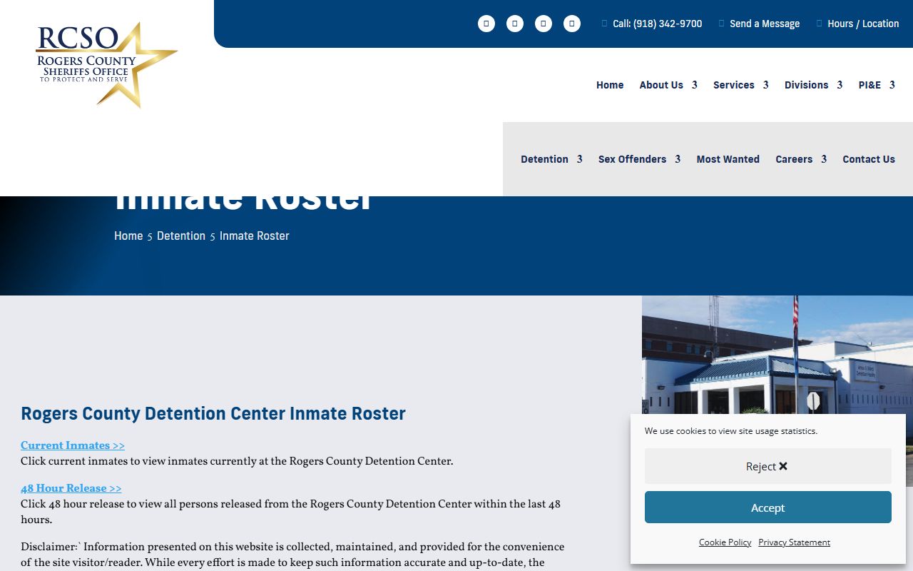 Rogers County inmate roster for 24 hour booking records in Claremore Oklahoma