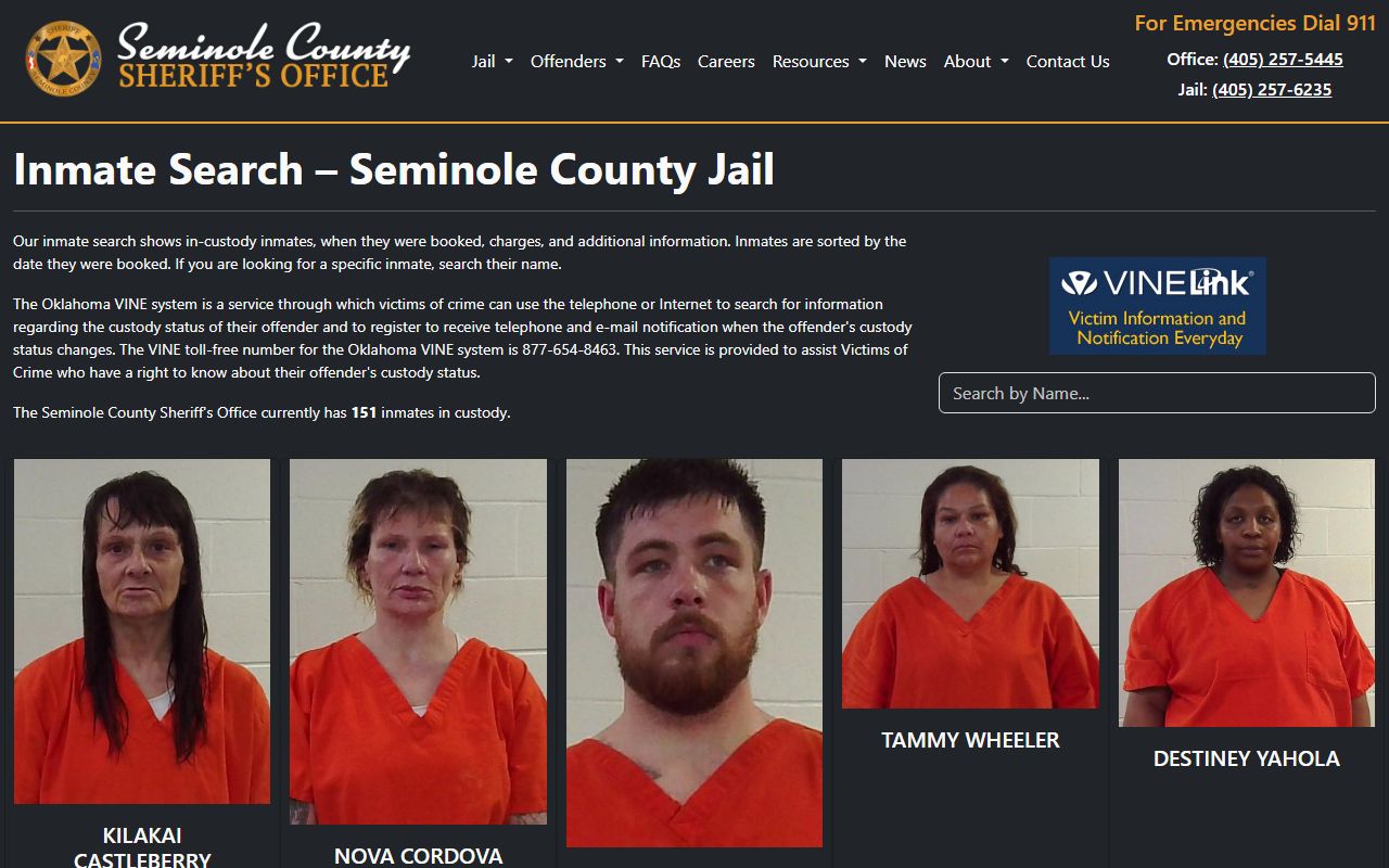Seminole County inmate search for 24 hour booking records in Wewoka Oklahoma