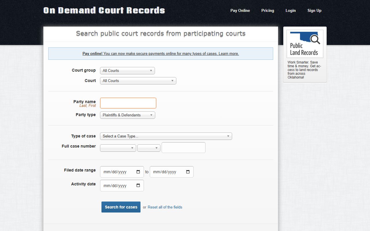 On Demand Court Records for Oklahoma 24 hour booking searches