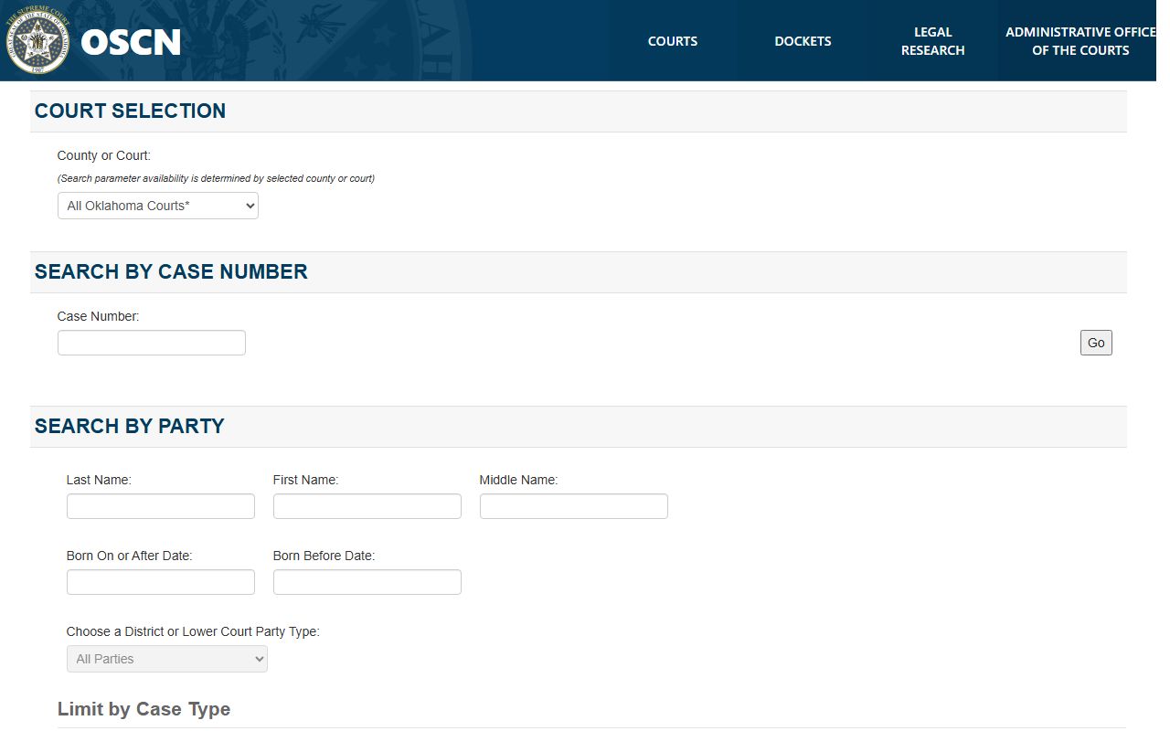 Oklahoma 24 hour booking court records search on OSCN