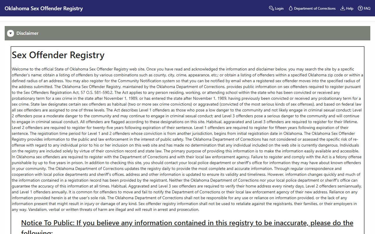 Oklahoma sex offender registry for 24 hour booking record searches